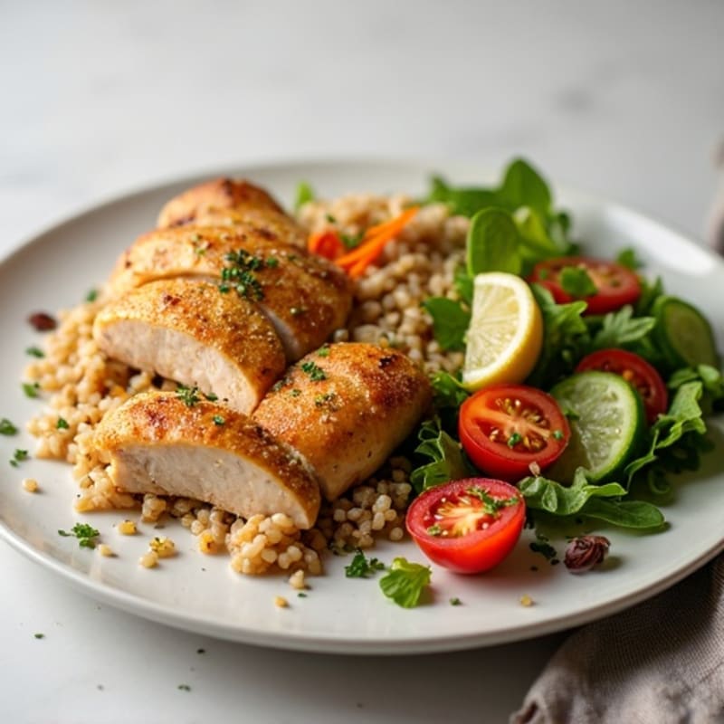 Roast Chicken with Brown Rice and Crunchy Spring Salad