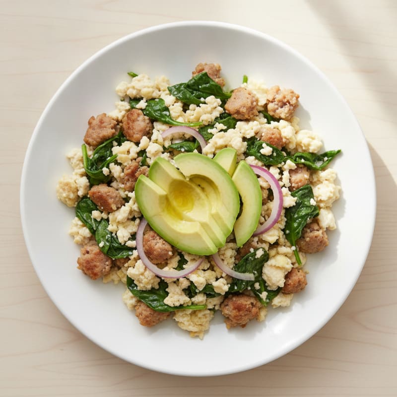 Egg White and Turkey Sausage Scramble with Spinach
