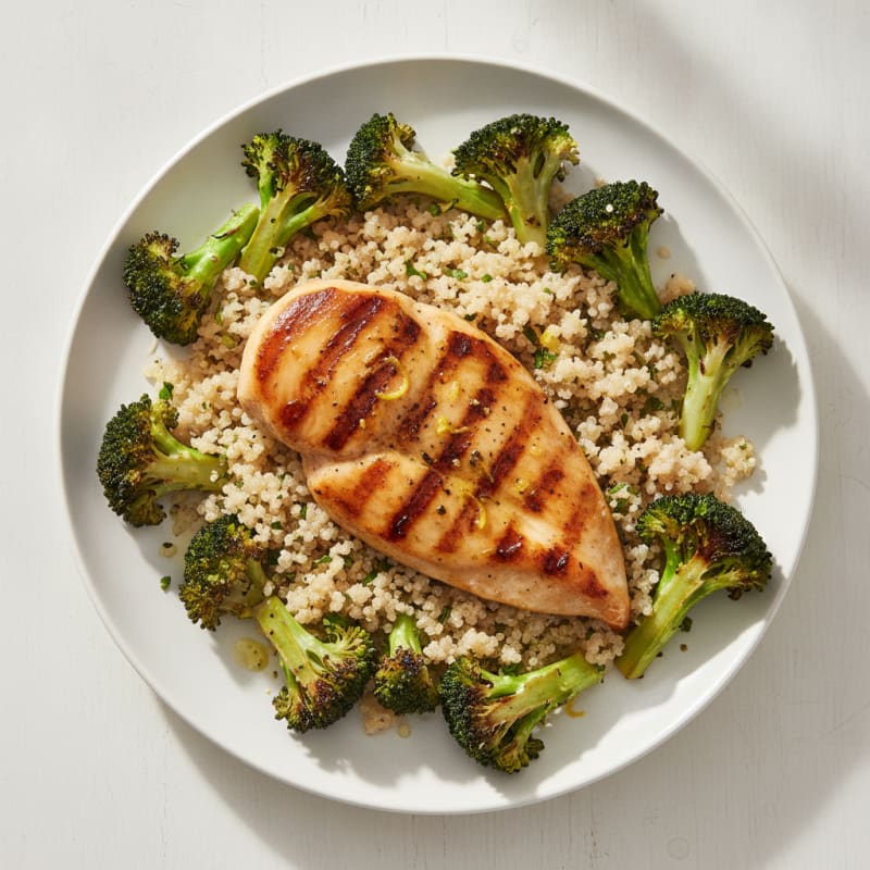 Grilled Chicken Breast with Roasted Broccoli and Quinoa