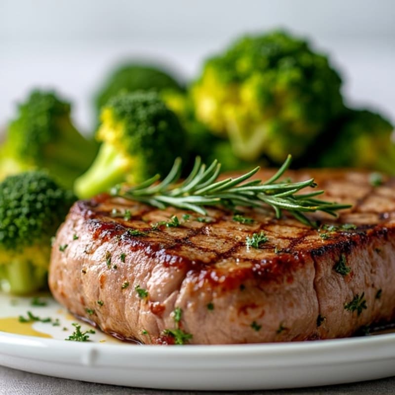 Garlic Herb Pan-Seared Steak with Crispy Roasted Broccoli
