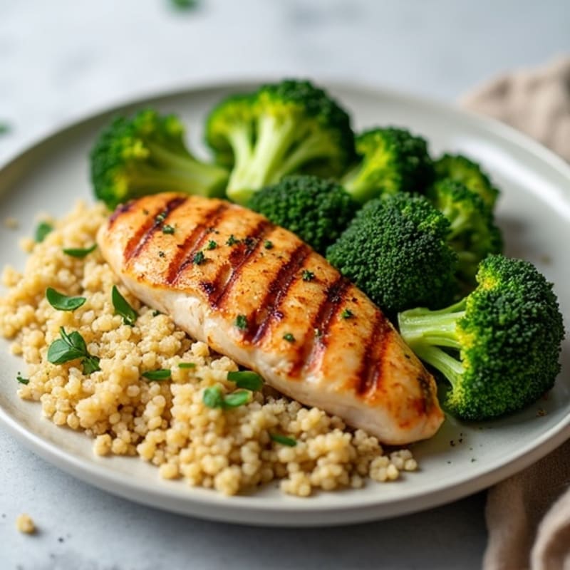 Grilled Chicken Breast with Quinoa and Roasted Broccoli
