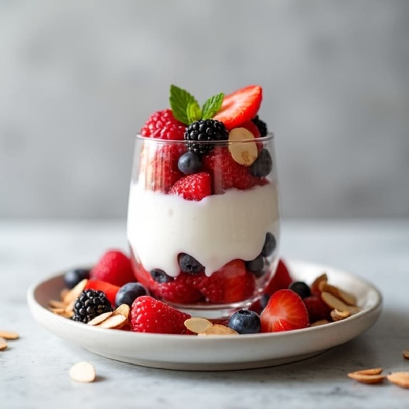 Greek Yogurt Protein Parfait with Mixed Berries and Almonds