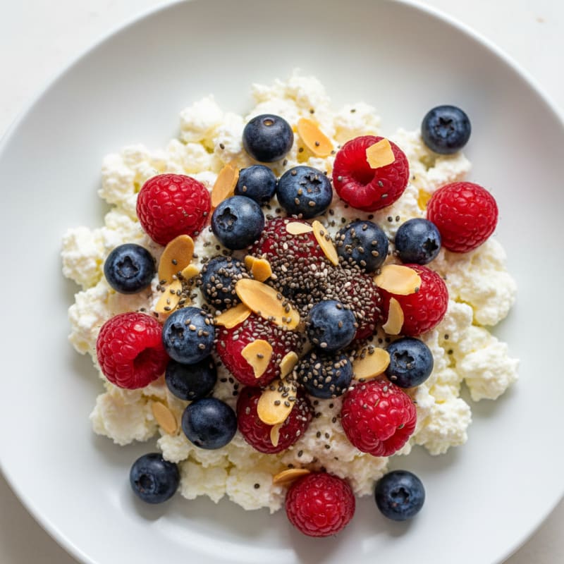 Cottage Cheese and Berry Protein Bowl with Chia Seeds