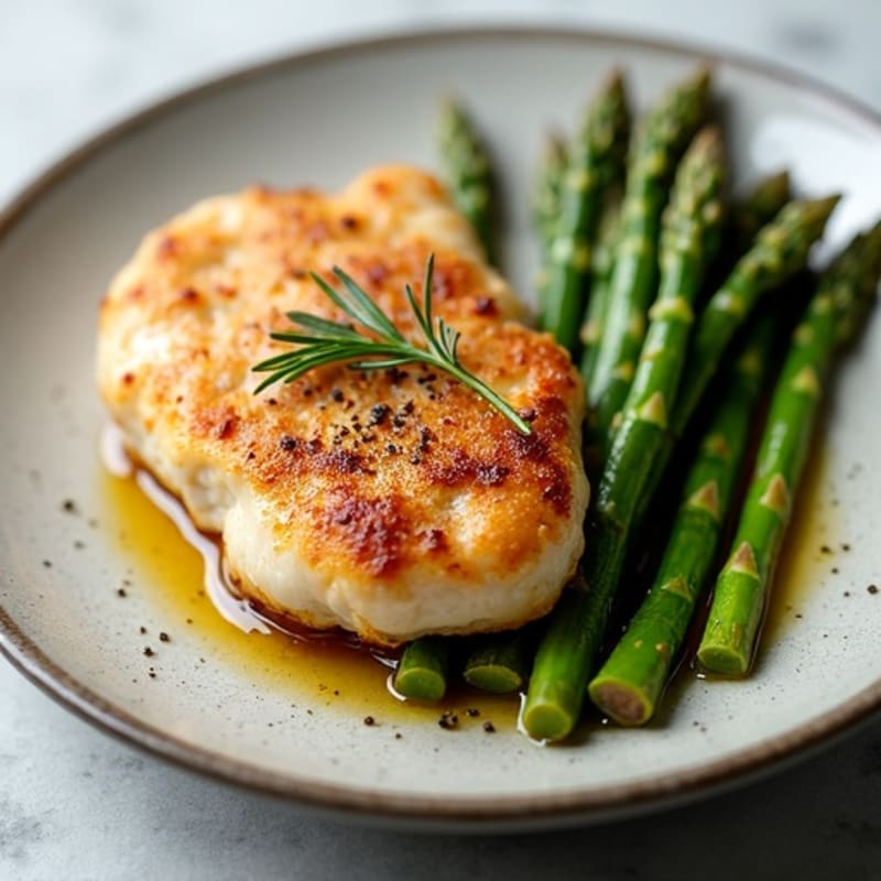 Crispy Pan-Seared Chicken Breast with Roasted Asparagus