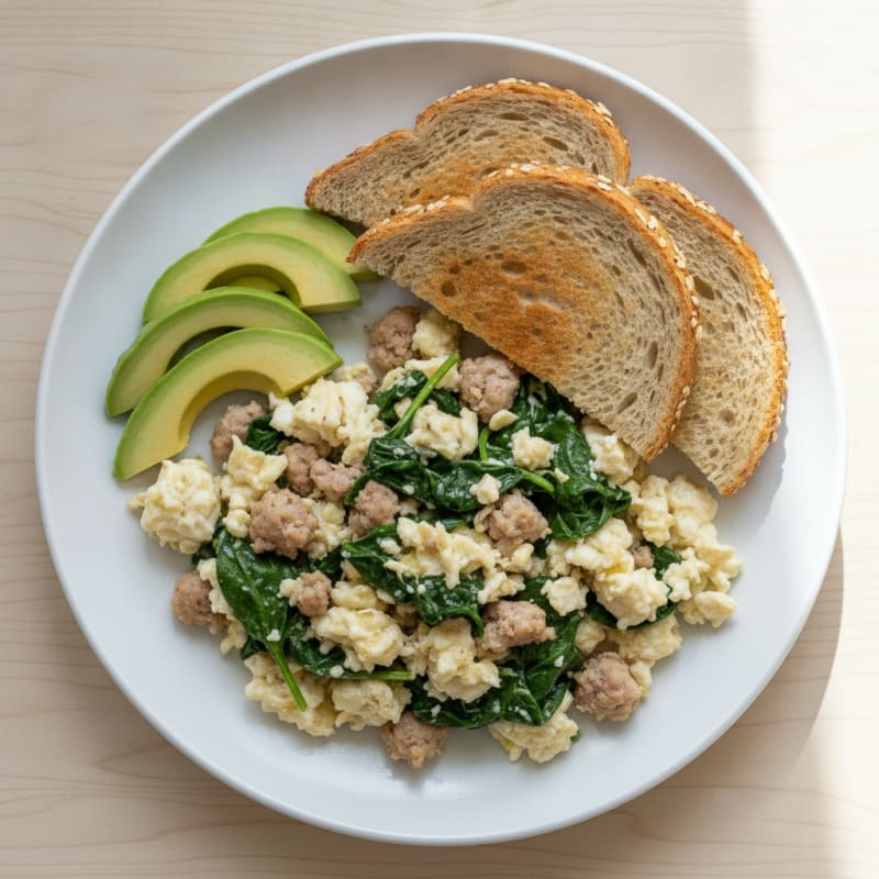 Egg White and Turkey Sausage Scramble with Spinach