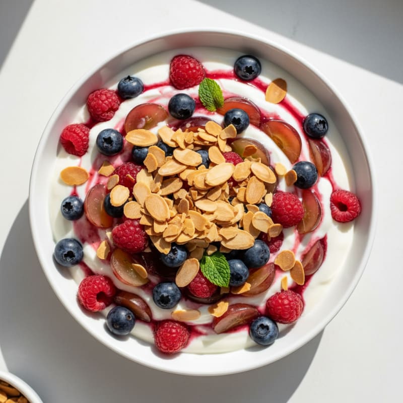 Greek Yogurt Protein Parfait with Mixed Berries and Almonds