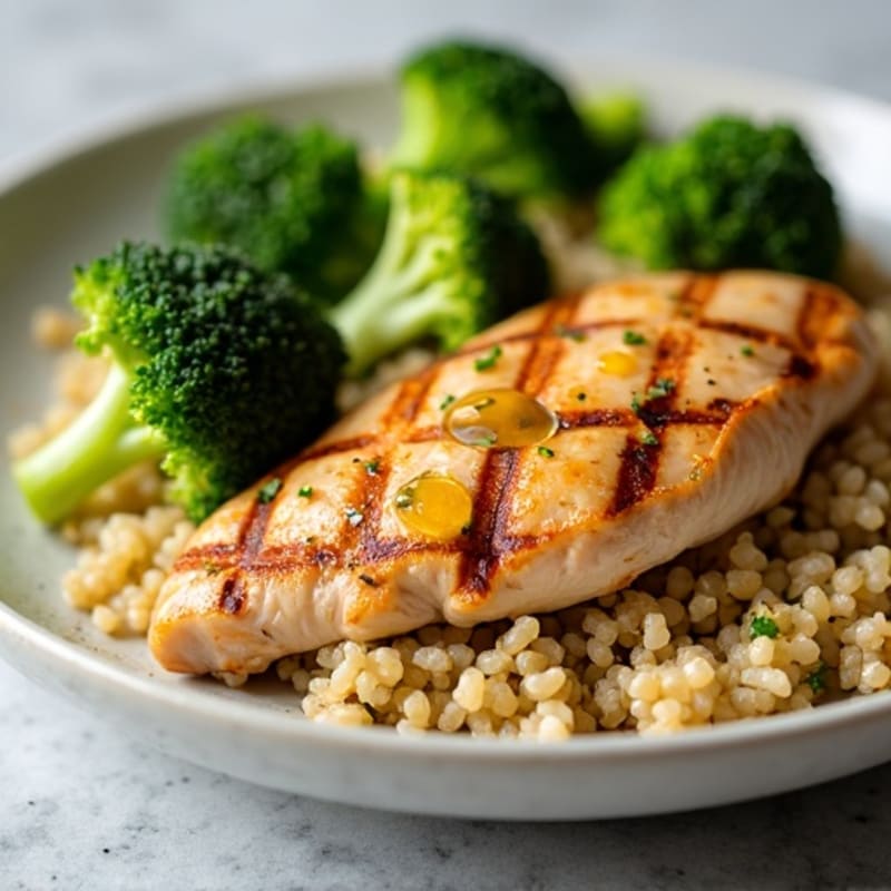 Grilled Chicken Breast with Quinoa and Roasted Broccoli