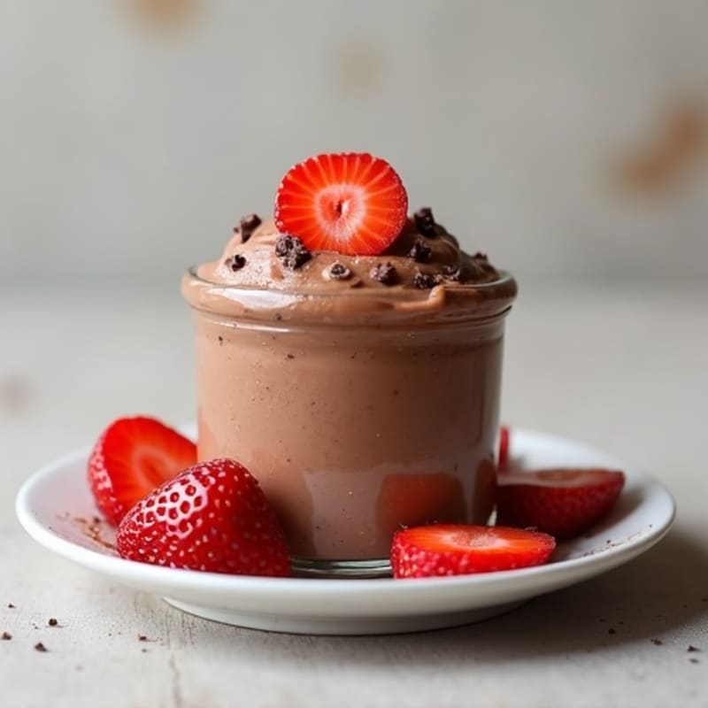 Creamy Protein Chocolate Pudding with Sliced Strawberries