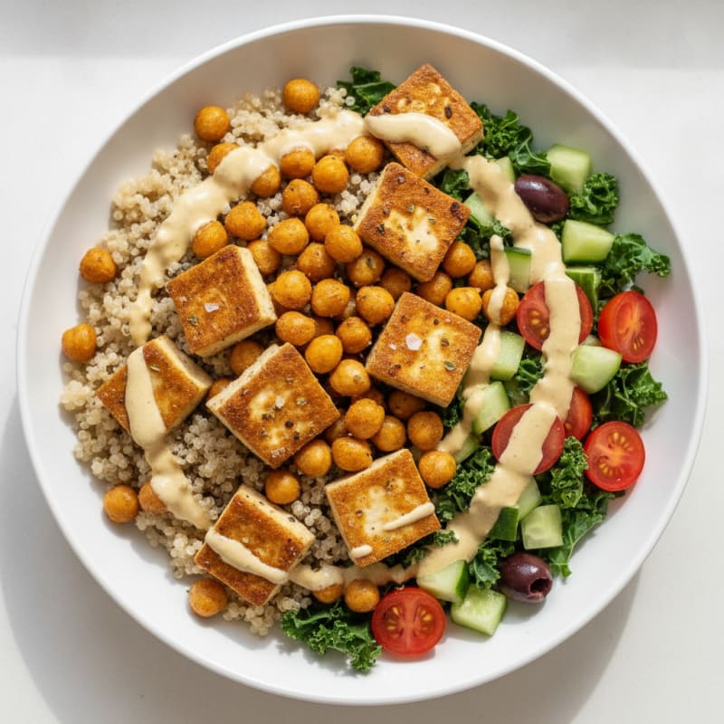 Mediterranean Tofu and Chickpea Bowl