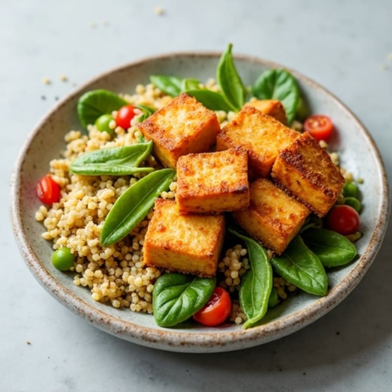 Crispy Tofu and Edamame Power Salad with Quinoa