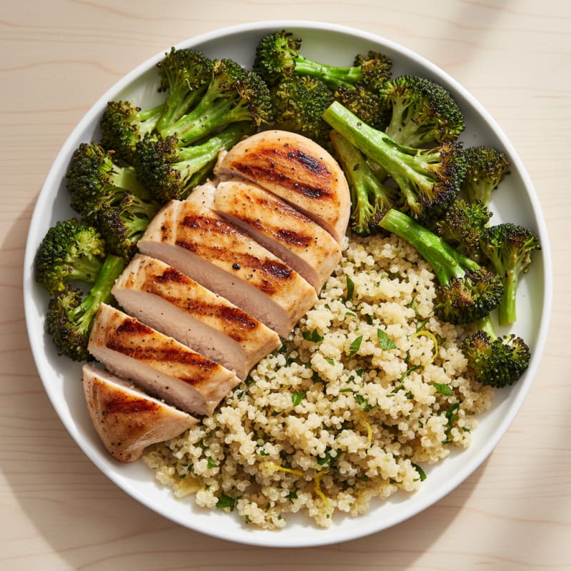 Grilled Chicken Breast with Roasted Broccoli and Quinoa