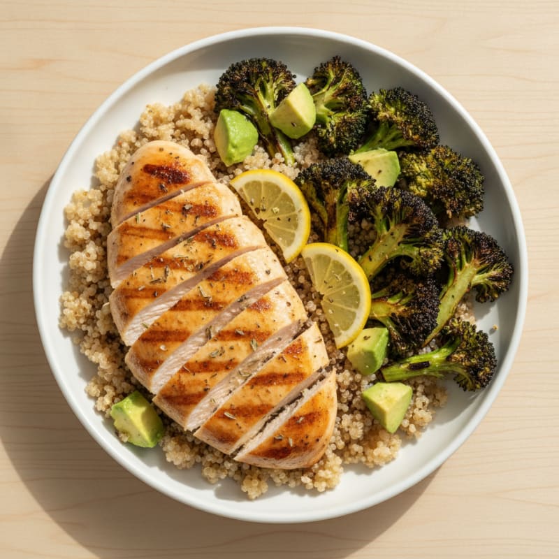 Grilled Chicken Breast with Quinoa and Roasted Broccoli