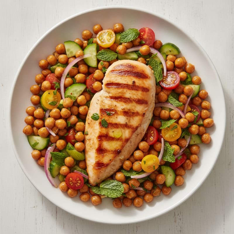 Grilled Chicken Breast with Crunchy Chickpea Salad