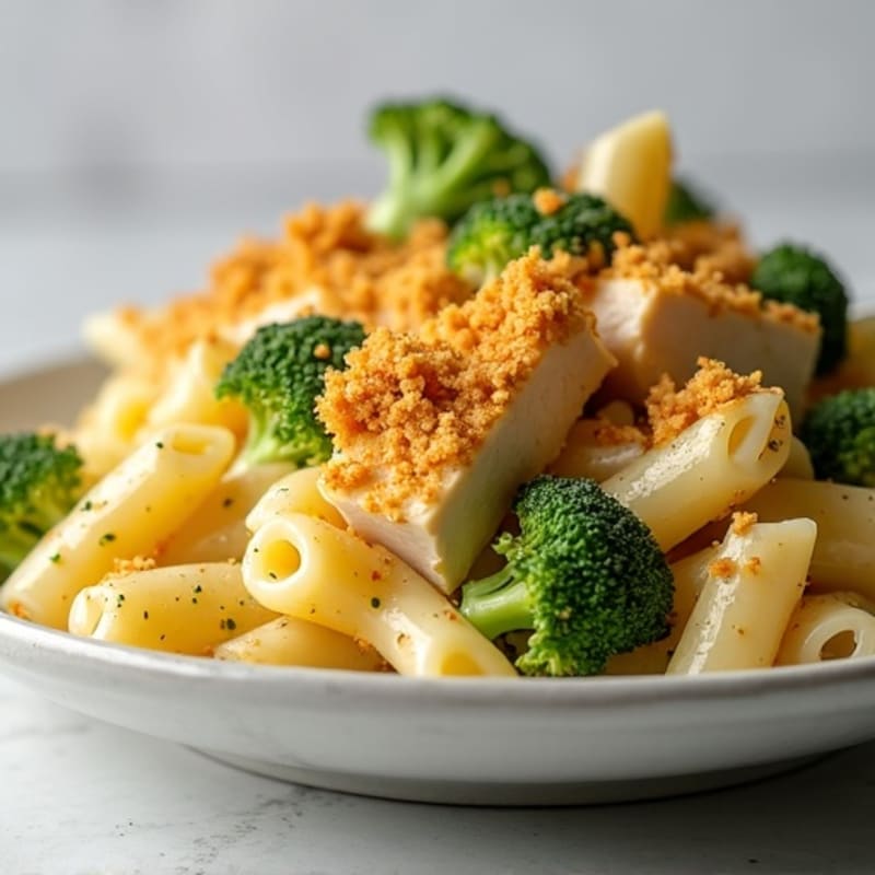 Creamy Cheesy Chicken and Broccoli Pasta Bake with Crispy Topping