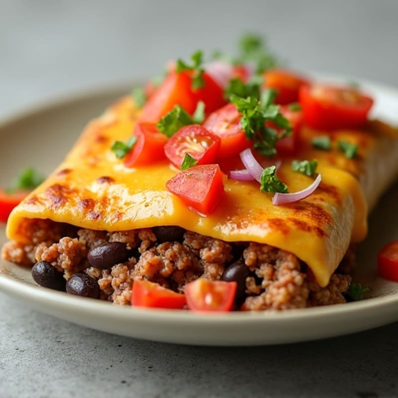 Cheesy Lean Ground Beef and Black Bean Tortilla Bake