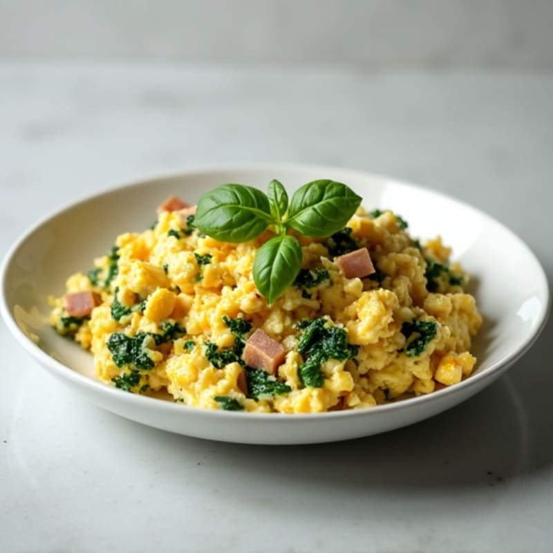 Cottage Cheese Egg White Scramble with Spinach and Smoked Turkey