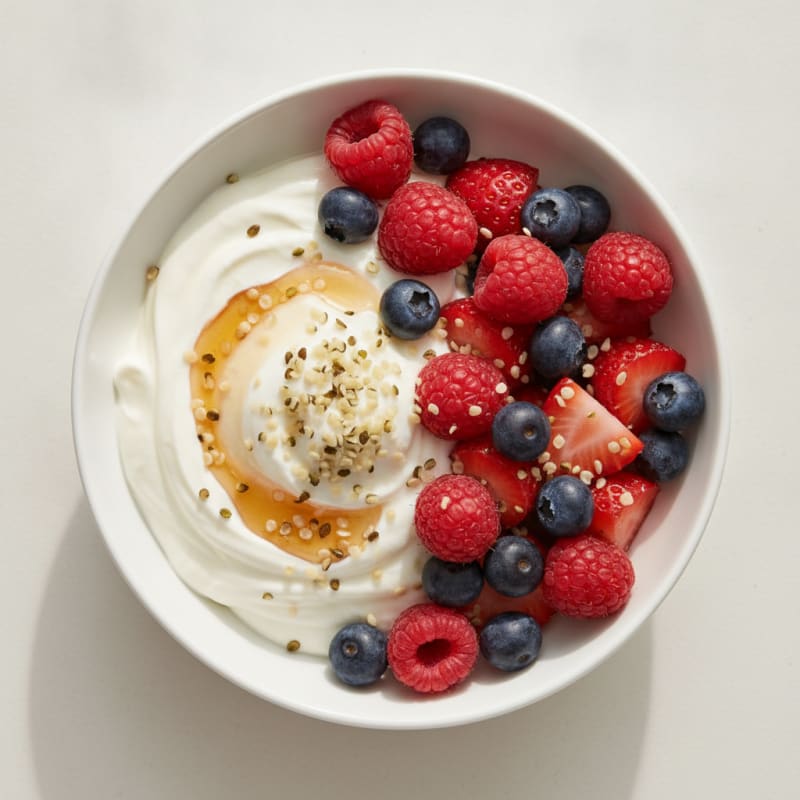 Silky Greek Yogurt Bowl with Hemp Seeds and Mixed Berries
