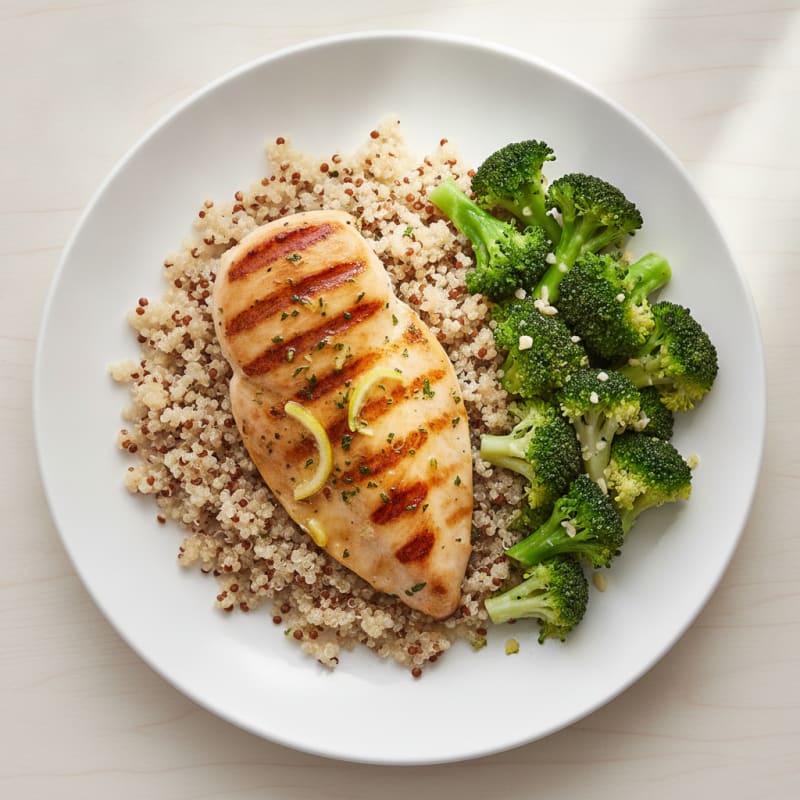 Grilled Chicken Breast with Quinoa and Steamed Broccoli