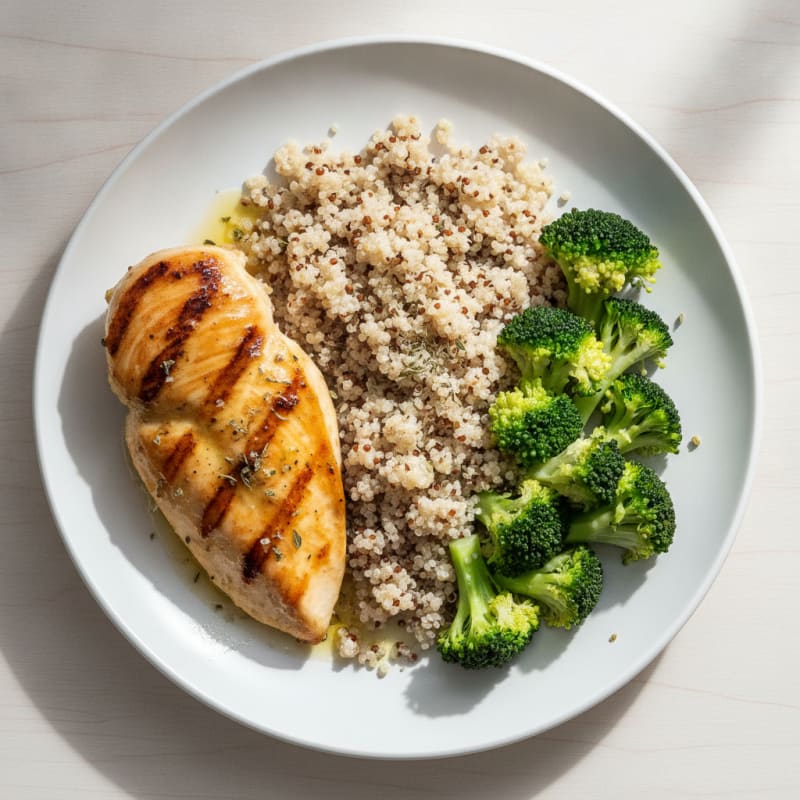 Grilled Chicken Breast with Quinoa and Steamed Broccoli