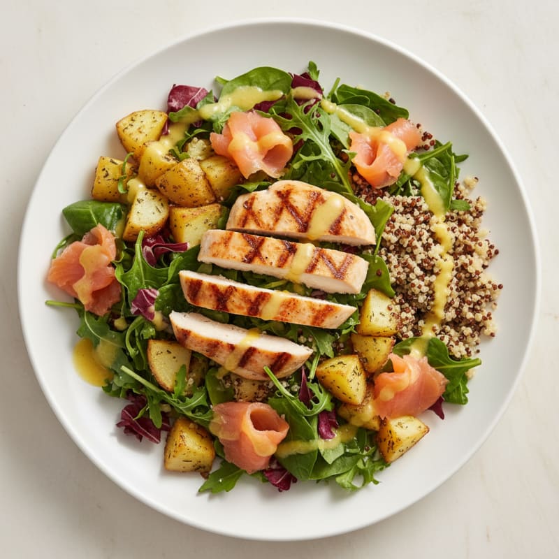 Grilled Chicken Salad with Roasted Potatoes and Mixed Greens