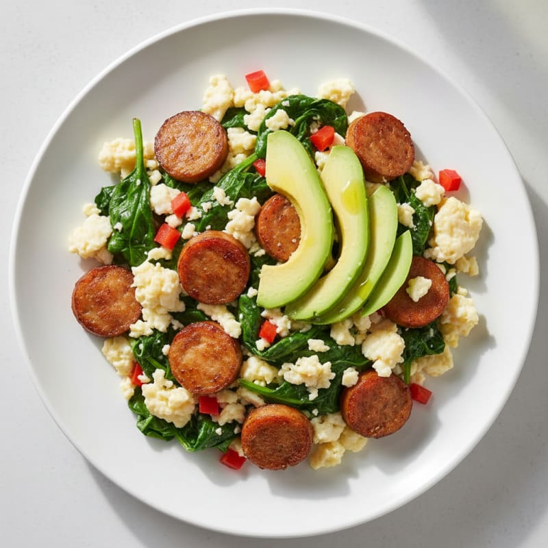 Egg White Scramble with Turkey Sausage and Spinach