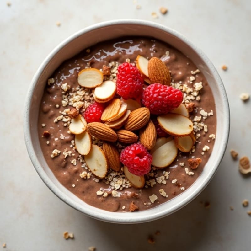 Chocolate Almond Protein Oats with Crunchy Toasted Almonds