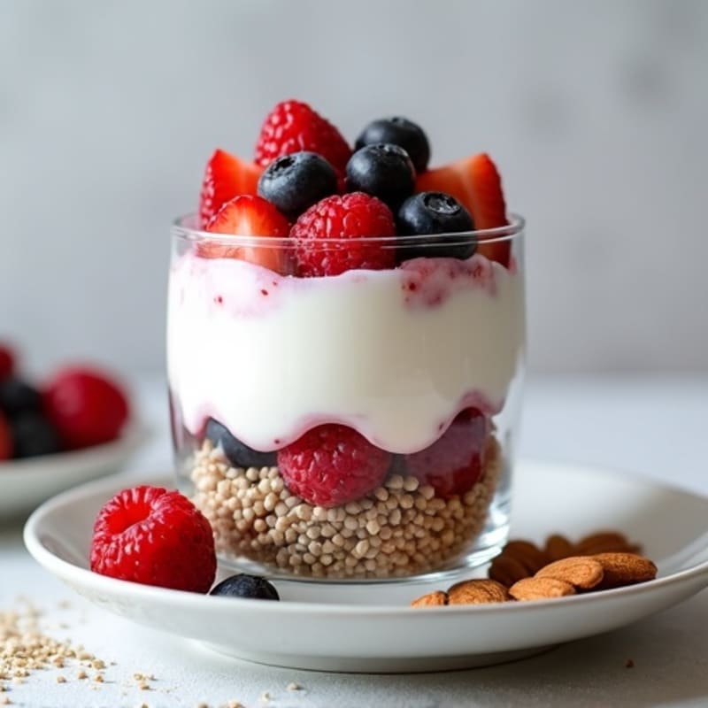 Greek Yogurt Protein Parfait with Mixed Berries and Almonds