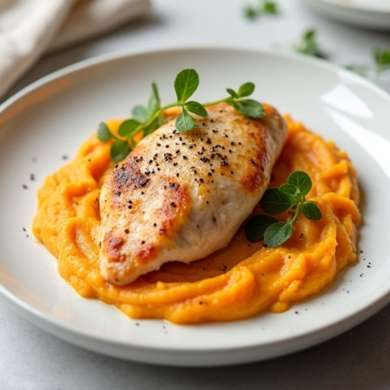 Tender Poached Chicken with Creamy Sweet Potato Puree