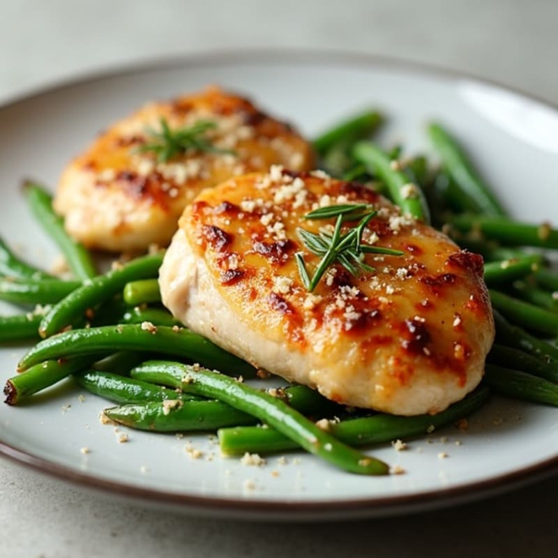 Herb-Roasted Chicken Thighs with Garlic Green Beans and Parmesan