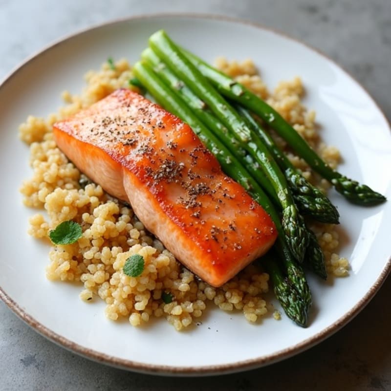 Pan-Seared Salmon with Roasted Asparagus and Quinoa
