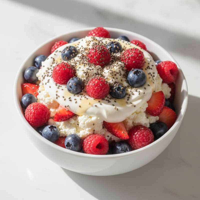 Greek Yogurt Protein Parfait with Mixed Berries and Chia Seeds