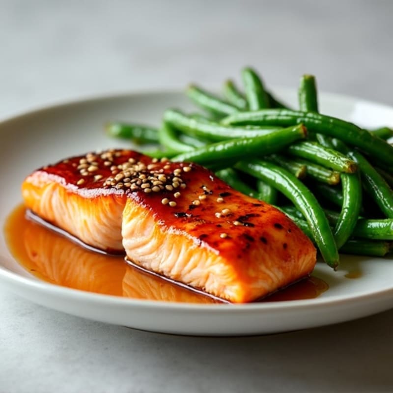 Teriyaki Glazed Salmon with Crispy Green Beans