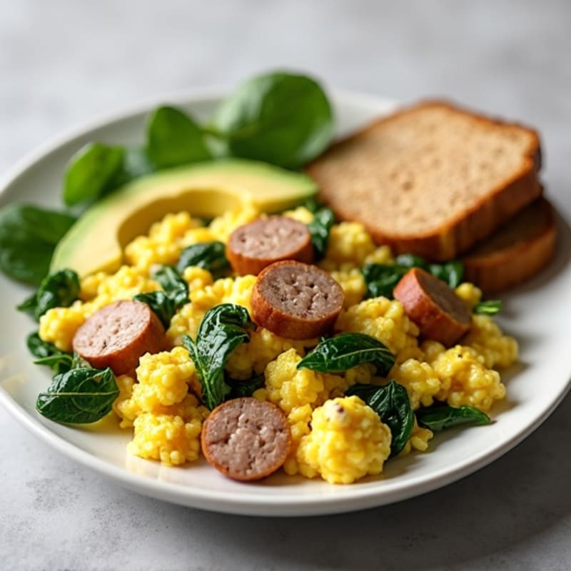 Egg White and Turkey Sausage Scramble with Spinach
