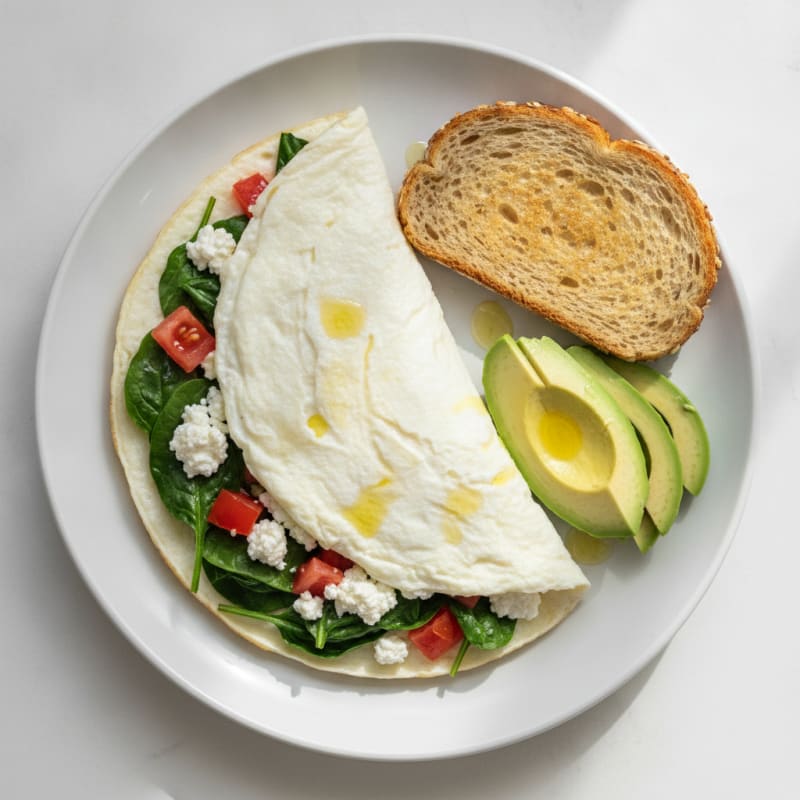 Egg White Spinach Omelette with Cottage Cheese and Tomato
