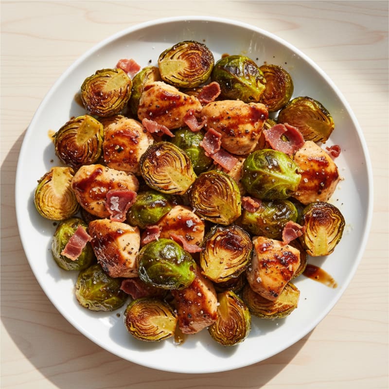 Caramelized Balsamic Brussels Sprouts with Crispy Prosciutto