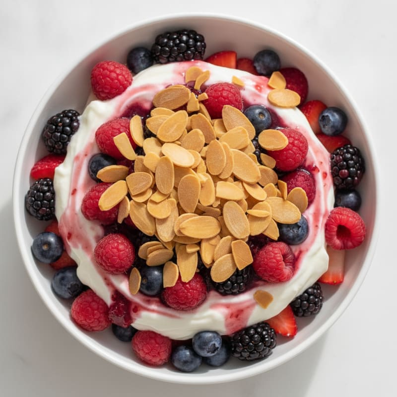 Greek Yogurt Protein Parfait with Mixed Berries and Almonds