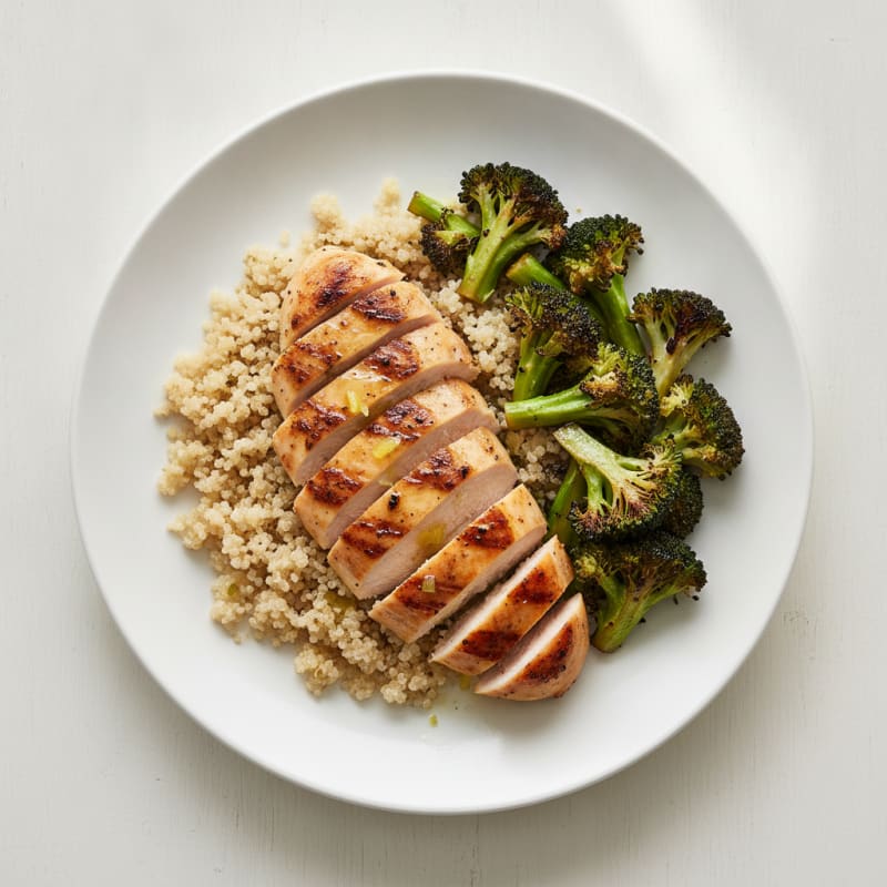 Grilled Chicken Breast with Quinoa and Roasted Broccoli