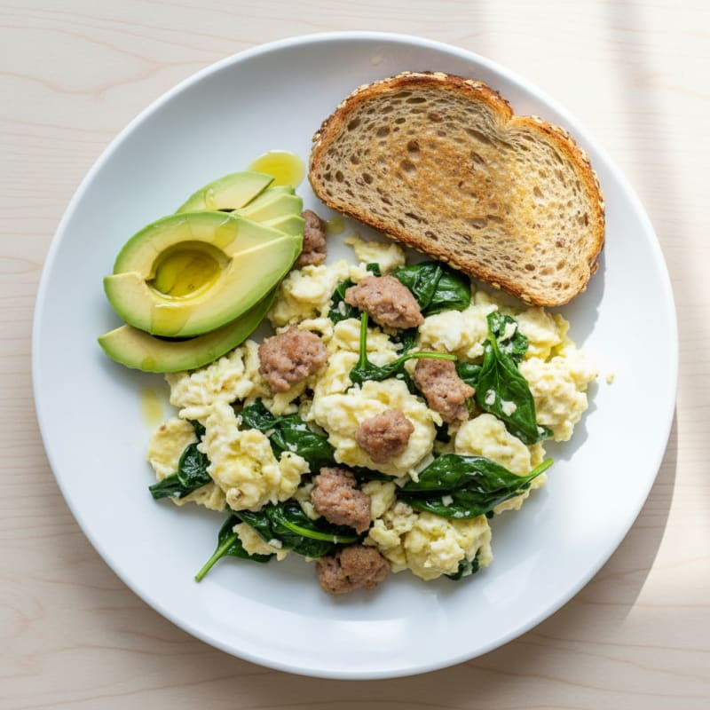 Egg White Scramble with Turkey Sausage and Spinach
