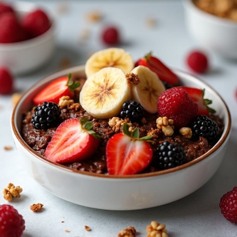Fudgy Baked Chocolate Oatmeal with Fresh Berries and Crunchy Nuts