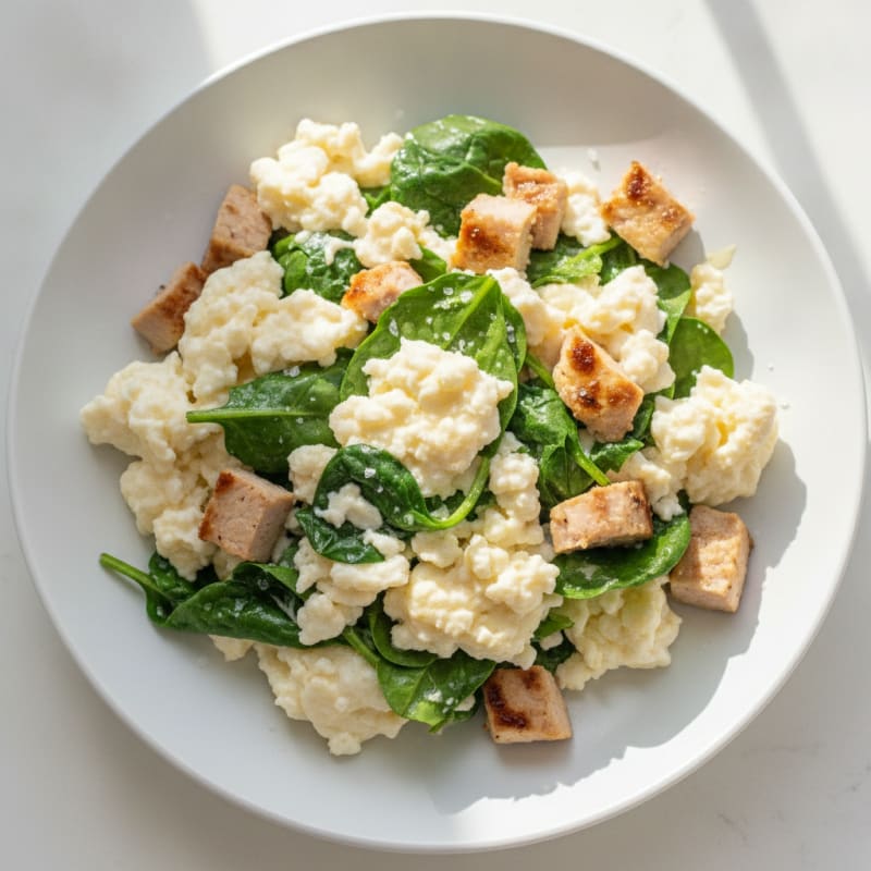 Egg White Spinach Scramble with Grilled Turkey