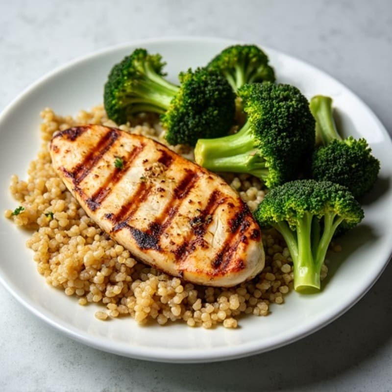 Grilled Chicken Breast with Roasted Broccoli and Quinoa