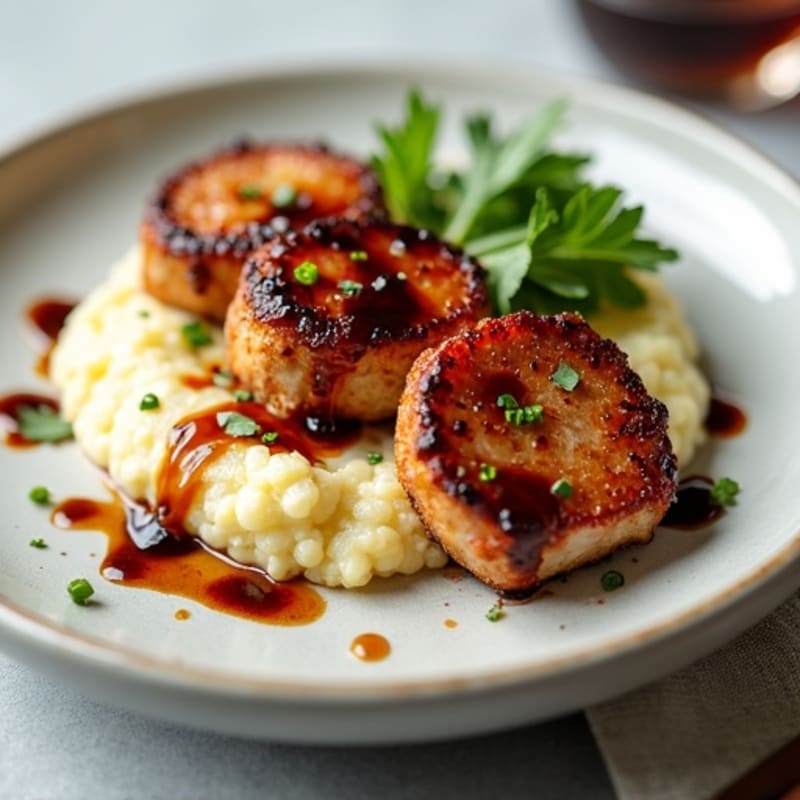 Crispy Pork Tenderloin with Sweet and Salty Maple-Balsamic Glaze and Creamy Cauliflower Mash
