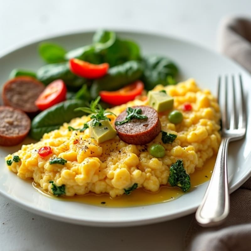 Egg White Scramble with Turkey Sausage and Spinach