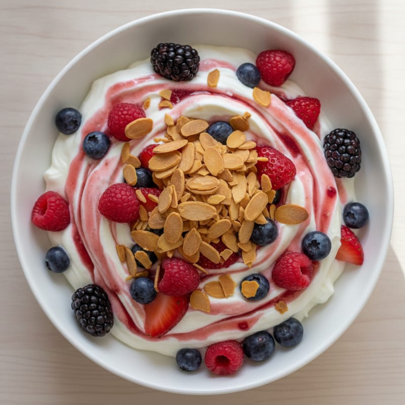 Greek Yogurt Protein Parfait with Mixed Berries and Almonds