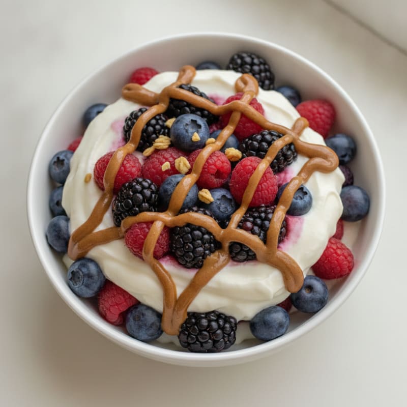 Greek Yogurt Protein Parfait with Mixed Berries and Almond Butter