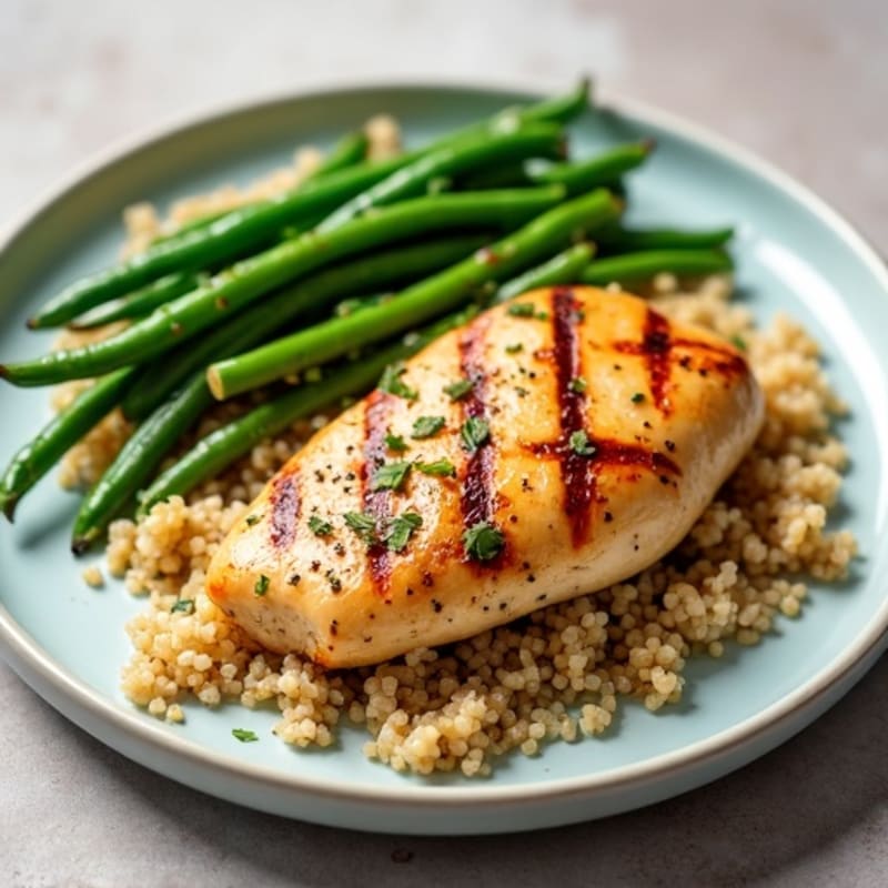 Grilled Chicken Breast with Garlic Green Beans and Quinoa