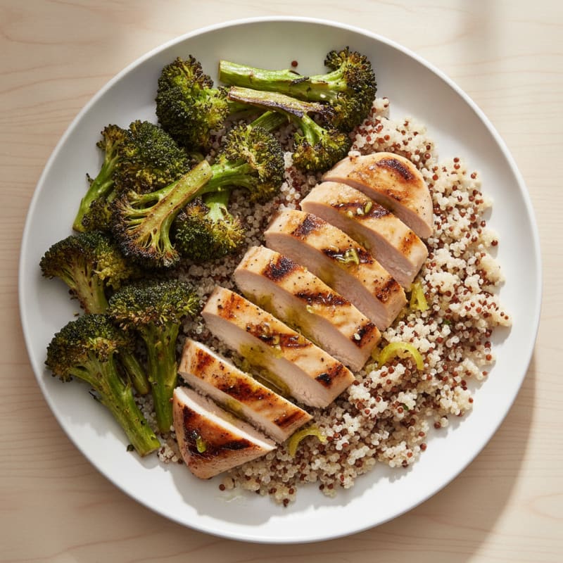Grilled Chicken Breast with Roasted Broccoli and Quinoa