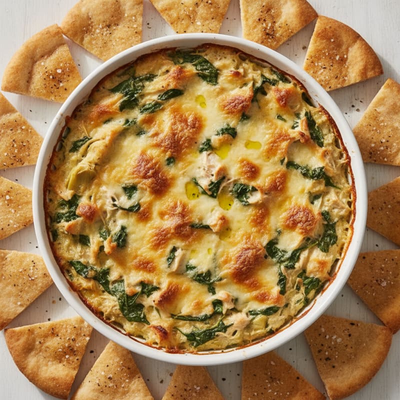 Baked Spinach Artichoke Dip with Toasted Pita