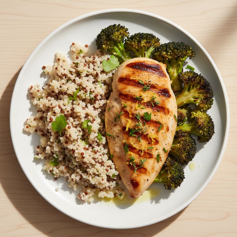 Grilled Chicken Breast with Quinoa and Roasted Broccoli