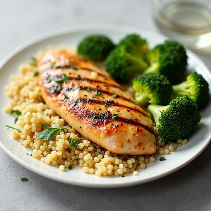 Grilled Chicken Breast with Quinoa and Roasted Broccoli
